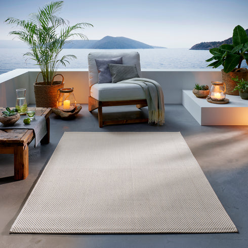 Outdoor Teppich | Für Drinnen und Draußen | Terrasse Balkon Garten Wohnzimmer Badezimmer Küche Flur Läufer | Creme